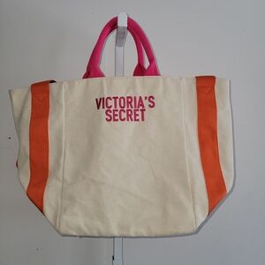 Victoria's Secret Pink and Orange Bombshell Summer Canvas Tote Bag 21" X 13"